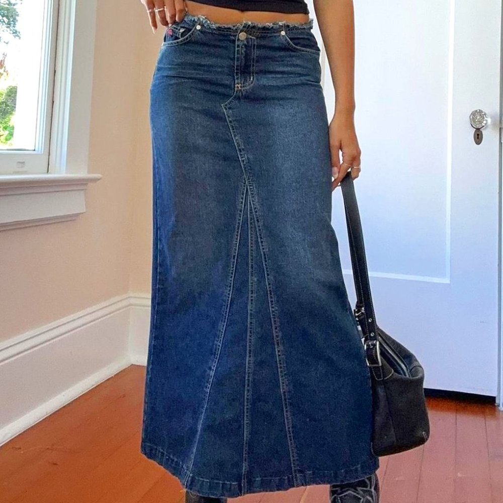 Vintage Paris Blues Denim Maxi Skirt 90's Y2K